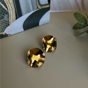 Gold Wavy Disc Statement Earrings